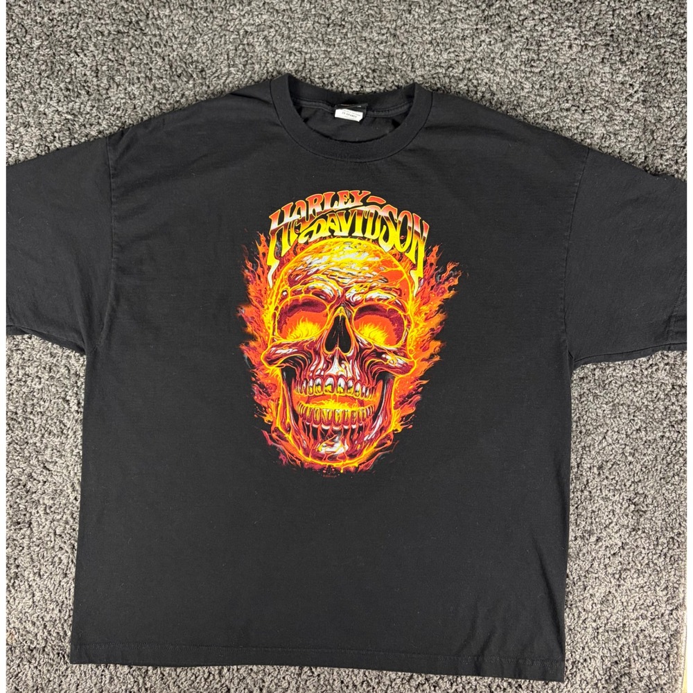 Harley-Davidson Panama City Beach Florida Flaming Skull Graphic T-Shirt Mens 2XL